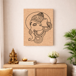 Decorative  MDF DIY wall art of a stylized face on cork board in a home setting.