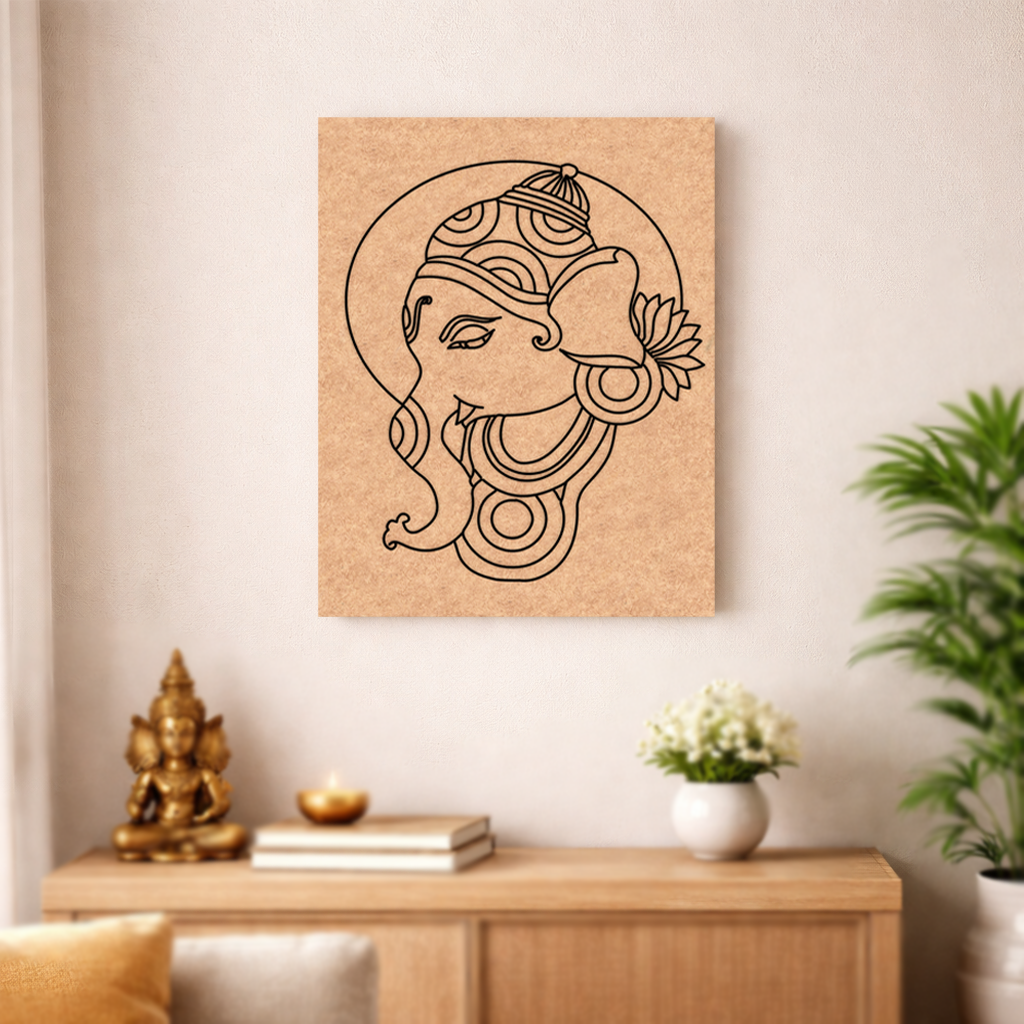 Decorative  MDF DIY wall art of a stylized face on cork board in a home setting.