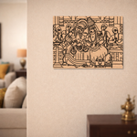 Decorative  MDF DIY wall art of a traditional scene on a beige wall in a living room.