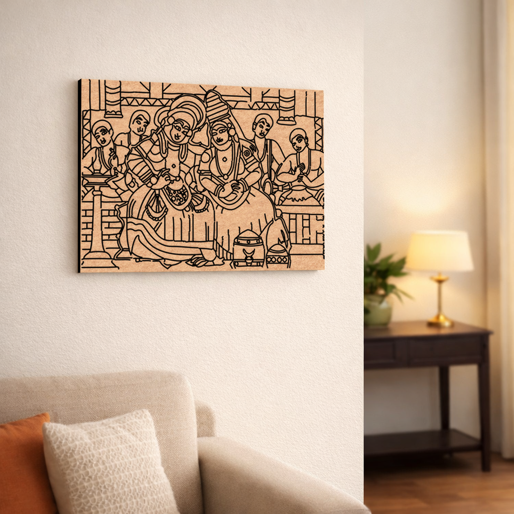 Decorative  MDF DIY wall art with a traditional design in a living room setting.