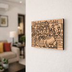  MDF DIY  wall art with a black line drawing of people on a white wall.