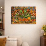 Colorful painting of a traditional scene on a wall in a living room.