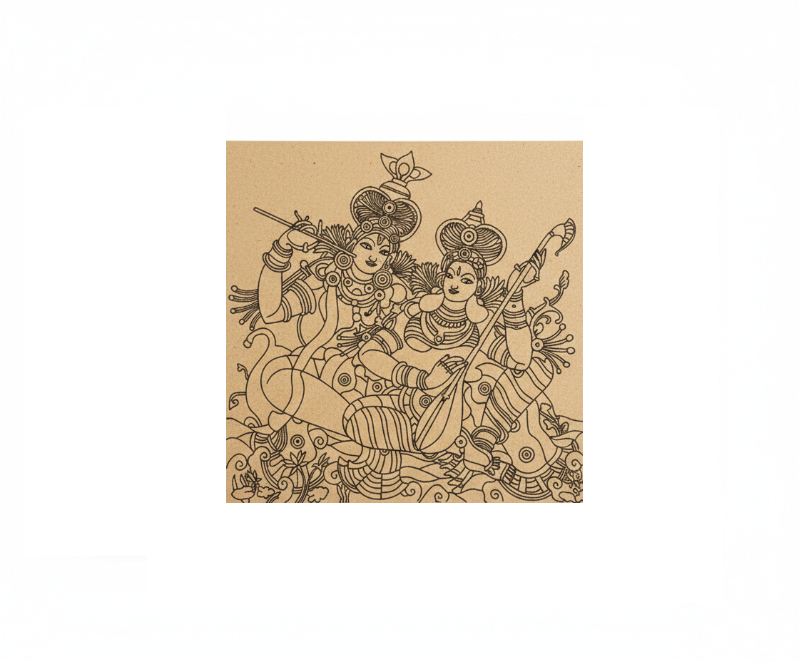 Decorative  MDF DIY wall art with intricate design of two figures on a beige background