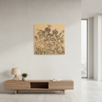 Decorative  MDF DIY wall art of two figures on a beige background in a modern living room.