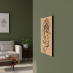  MDF DIY  wall art of a deity figure on a green wall in a living room.