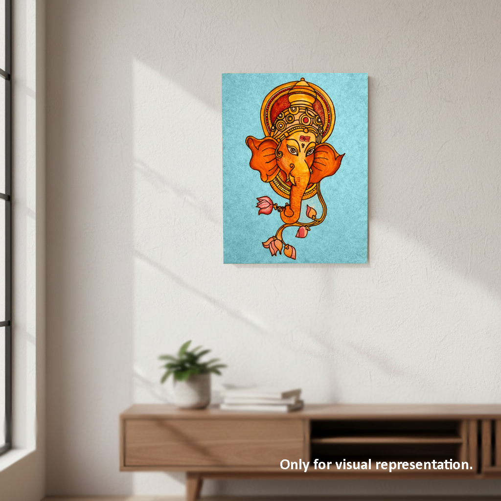  MDF DIY wall art  of a colorful elephant design on a light blue background, hanging on a wall.