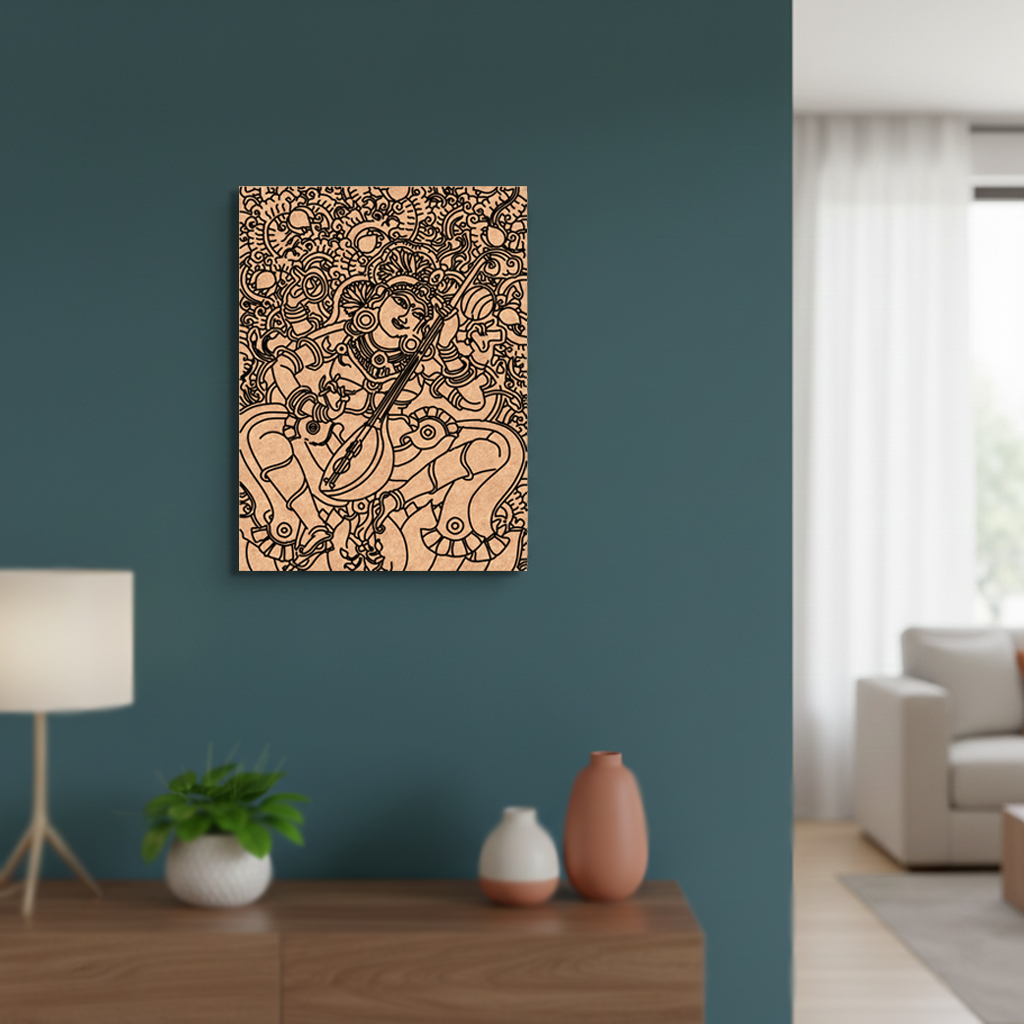Decorative  MDF DIY wall art on a teal wall in a living room setting.