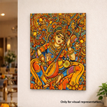  MDF DIY wall art Colorful artwork of a deity playing a stringed instrument on a wall.