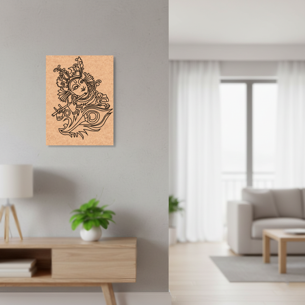  MDF DIY  wall art piece on a gray wall in a modern living room.