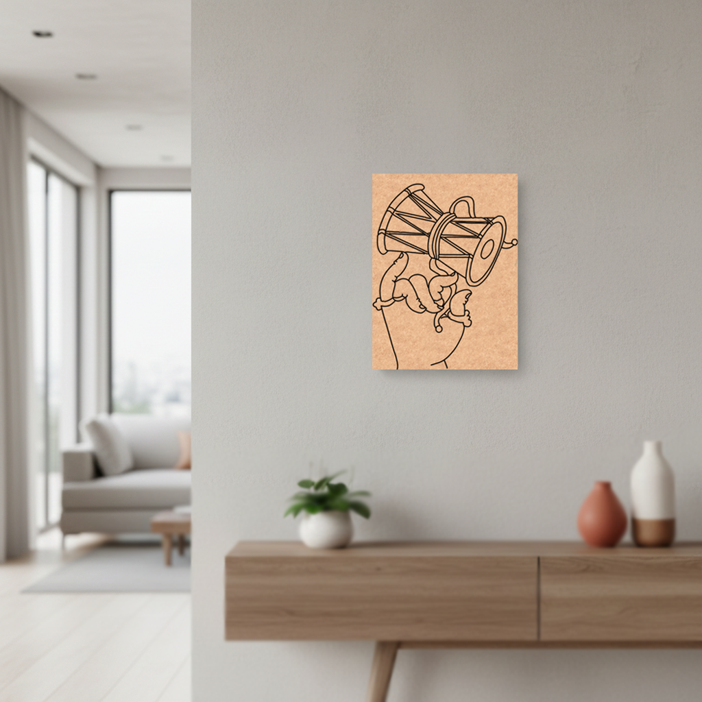  MDF DIY  wall art with a hand holding a megaphone in a modern living room.