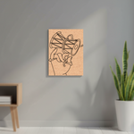  MDF DIY Abstract line art of a hand holding a megaphone on a beige background, displayed on a gray wall.