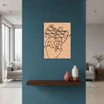  MDF DIY  wall art of a hand holding a megaphone on a blue wall in a modern living room.