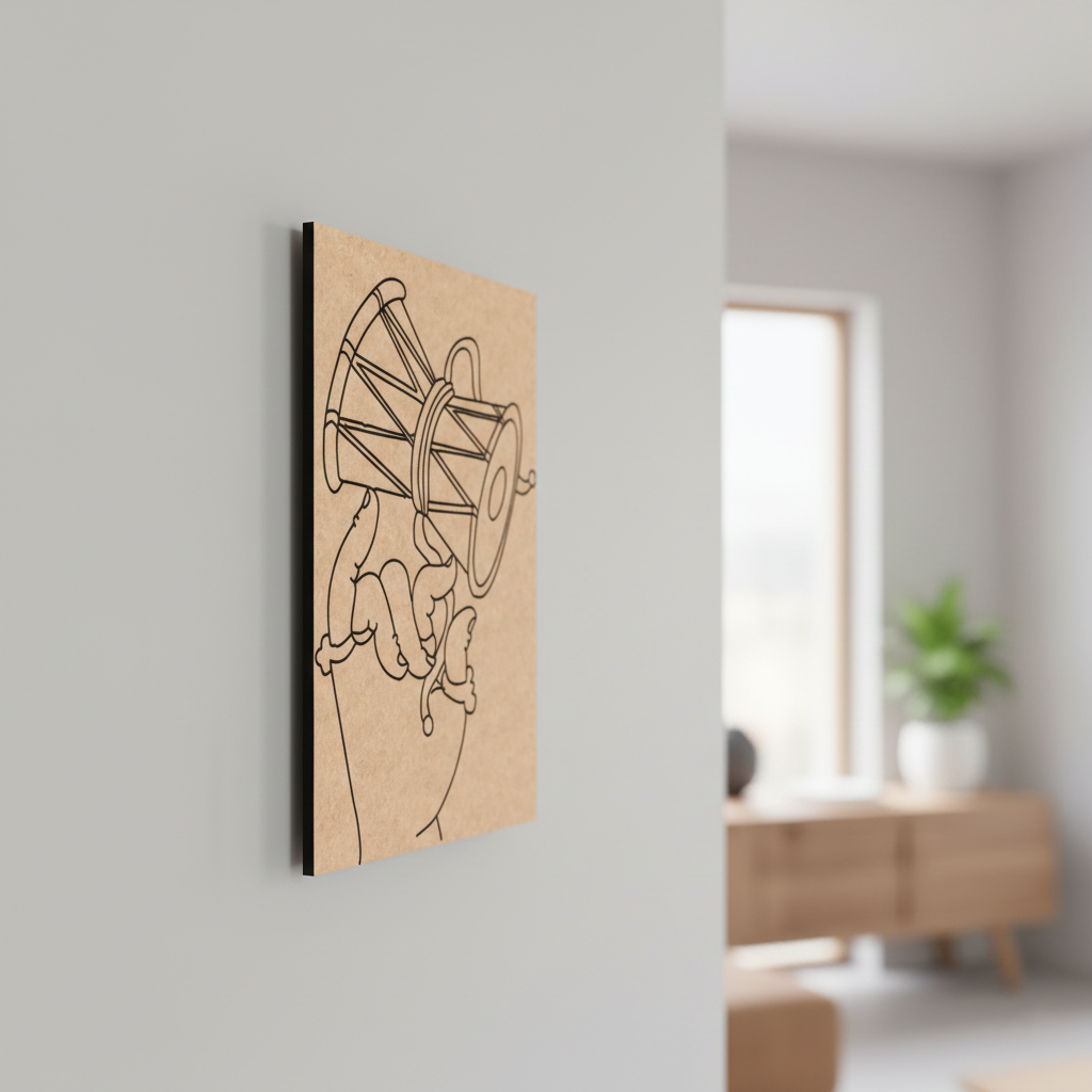  MDF DIY wall art with a design of a hand holding an umbrella on a light gray wall.