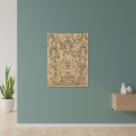  MDF DIY  wall art with intricate designs of deities on a teal wall.