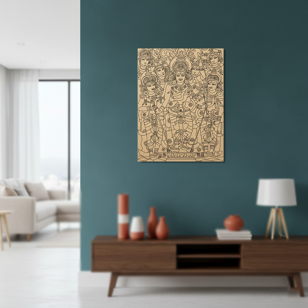 Decorative  MDF DIY wall art on a teal wall in a living room.