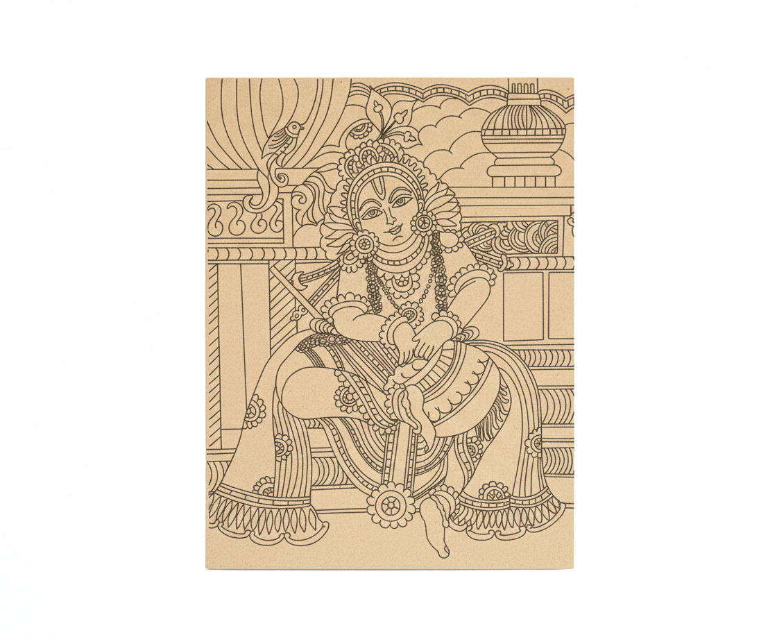 Decorative  MDF DIY wall art  with intricate design of a seated figure and architectural elements on a beige background