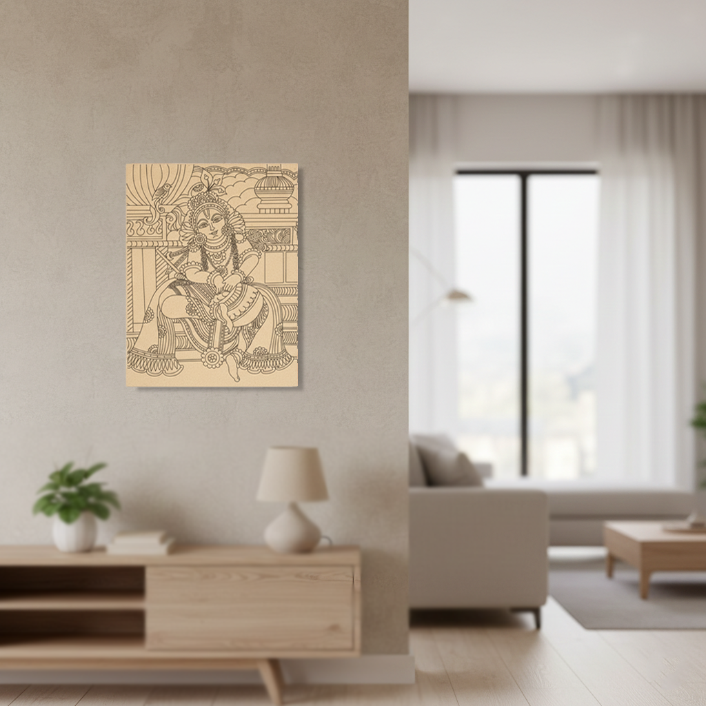 Decorative  MDF DIY wall art of a seated figure in a living room setting