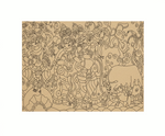 Decorative  MDF DIY wall art  with intricate patterns of people and animals on a beige background