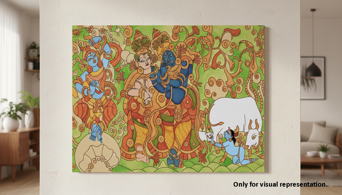  MDF DIY Colorful artwork of a deity with an elephant and child in a living room setting