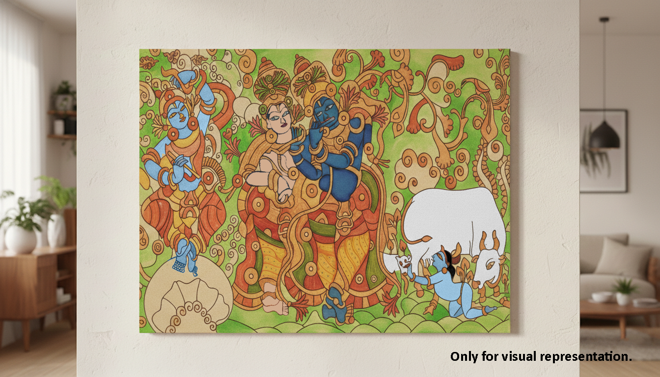  MDF DIY Colorful artwork of a deity with an elephant and child in a living room setting