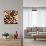 Decorative  MDF DIY wall art in a living room setting with a sofa and coffee table.