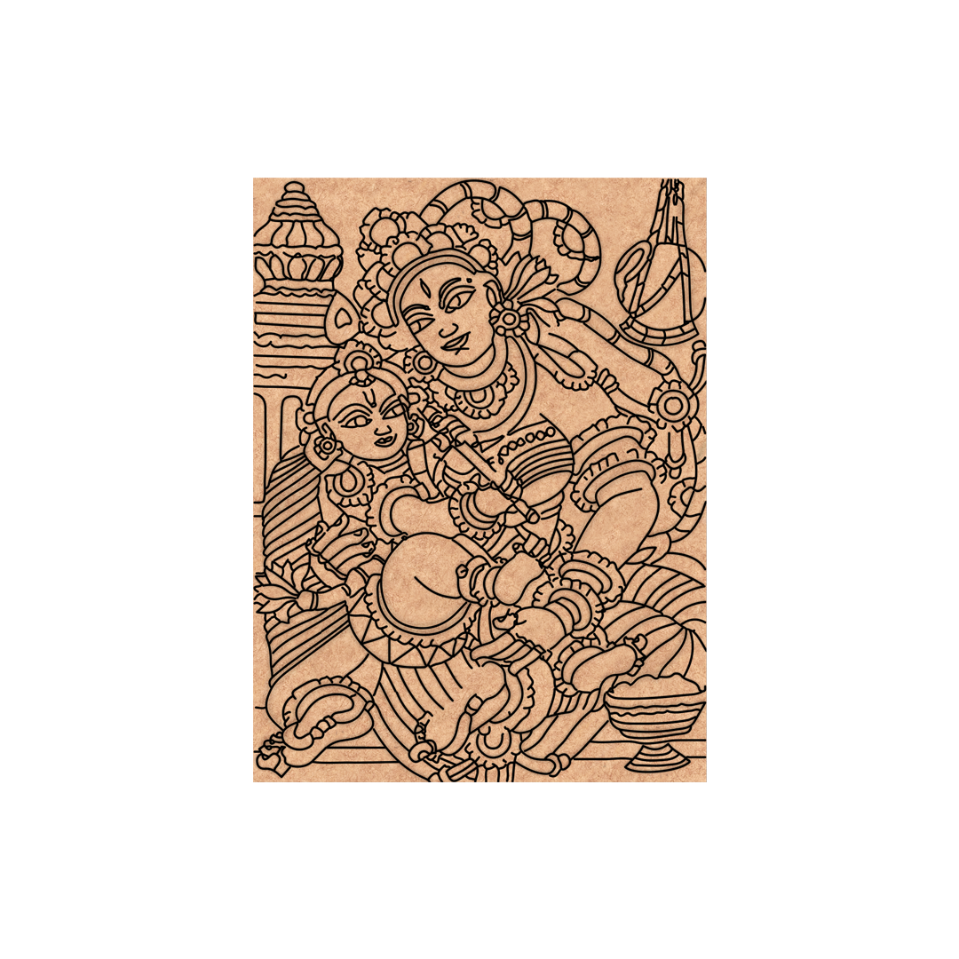  MDF DIY wall art of two deities with intricate details on a white background