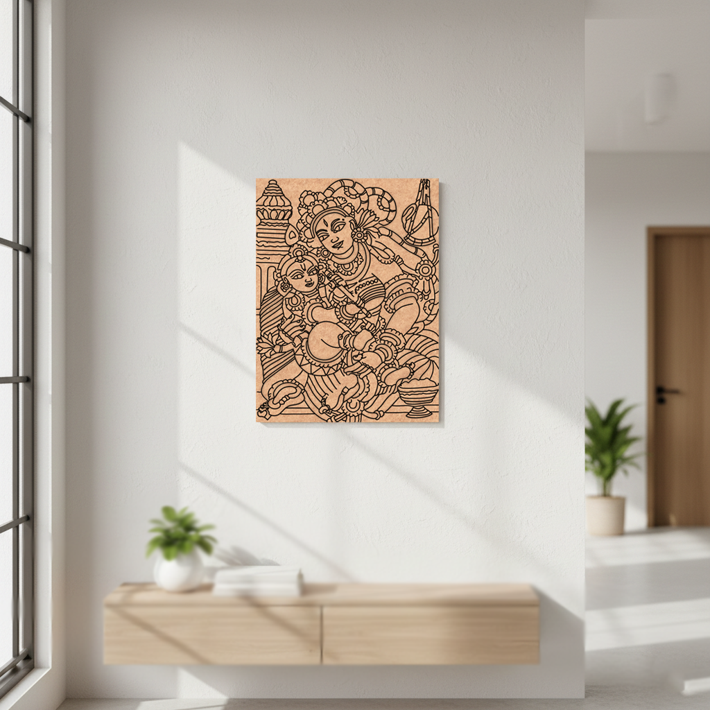 Decorative  MDF DIY wall art of a traditional design on a white wall with a modern interior setting.