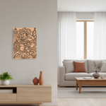 Decorative  MDF DIY wall art of two women on a wooden panel in a living room setting.