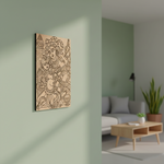 Decorative  MDF DIY wall art of a woman and child on a light green wall in a living room.