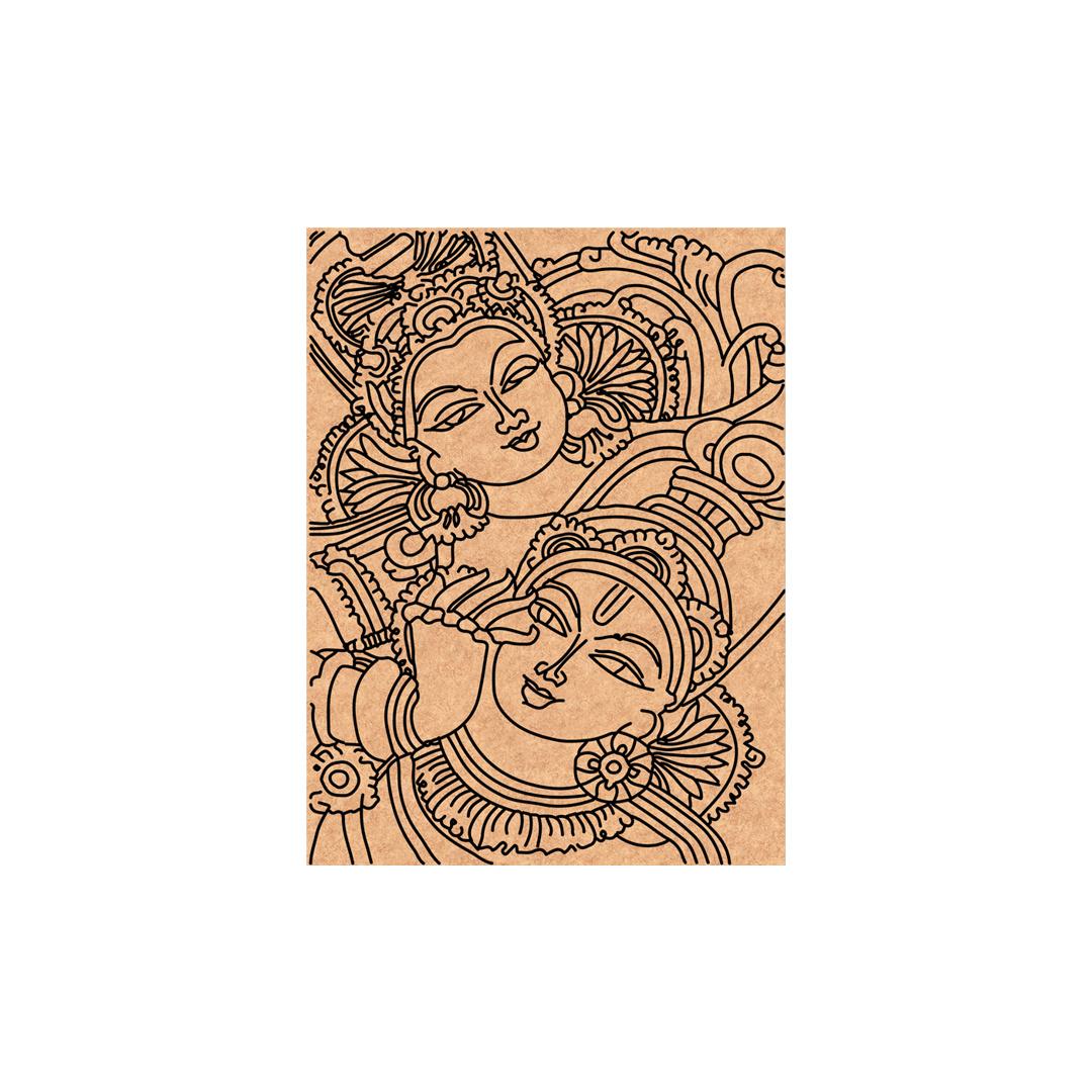 Decorative  MDF DIY wall art with intricate designs of two faces on a beige background