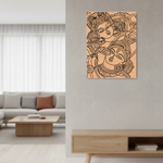 Decorative  MDF DIY wall art with intricate design on a light gray wall in a modern living room.