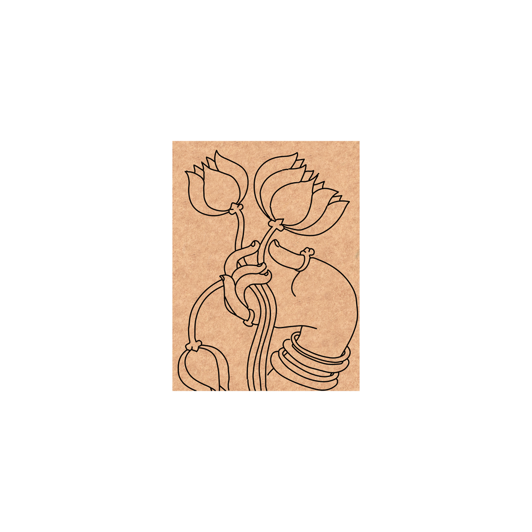 Decorative  MDF DIY wall art  with line art of a vase and flowers on a beige background