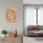 Decorative  MDF DIY wall art of a smiling face on a light gray wall in a living room.