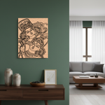 Decorative MDF DIY wall art of a woman with intricate patterns in a modern living room.