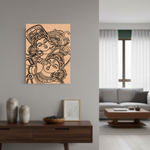  MDF DIY  wall art of a stylized face on a gray wall in a modern living room.