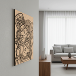 Decorative MDF DIY wall art of a woman with intricate patterns in a modern living room.