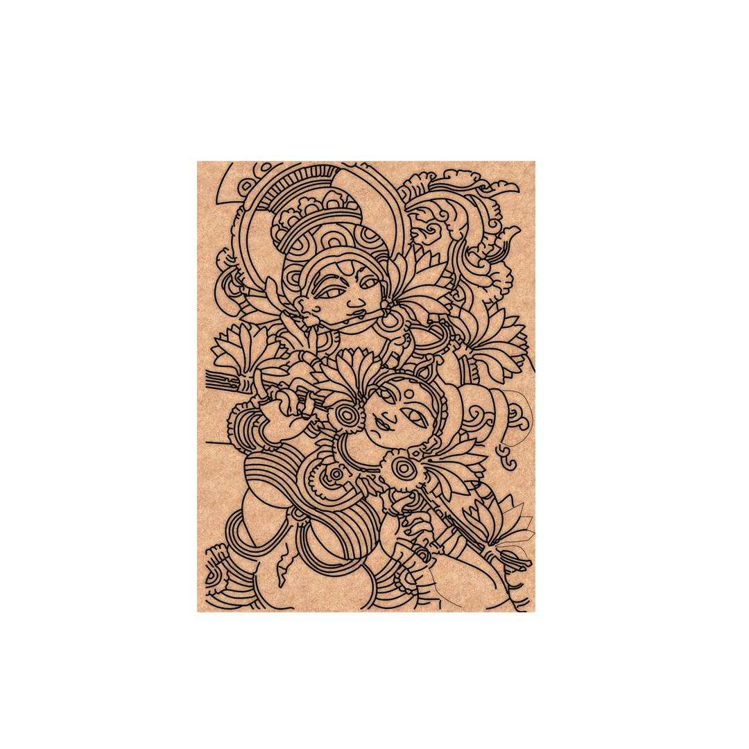 Decorative MDF DIYwall art  with intricate black line art of two figures on a white background