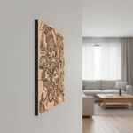Decorative  MDF DIY wall art with intricate design on a wooden panel in a living room setting.