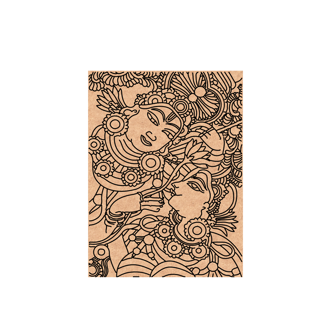 Decorative MDF DIY with intricate line art on a white background