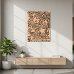 MDF DIY wall art with intricate design in a modern living room.