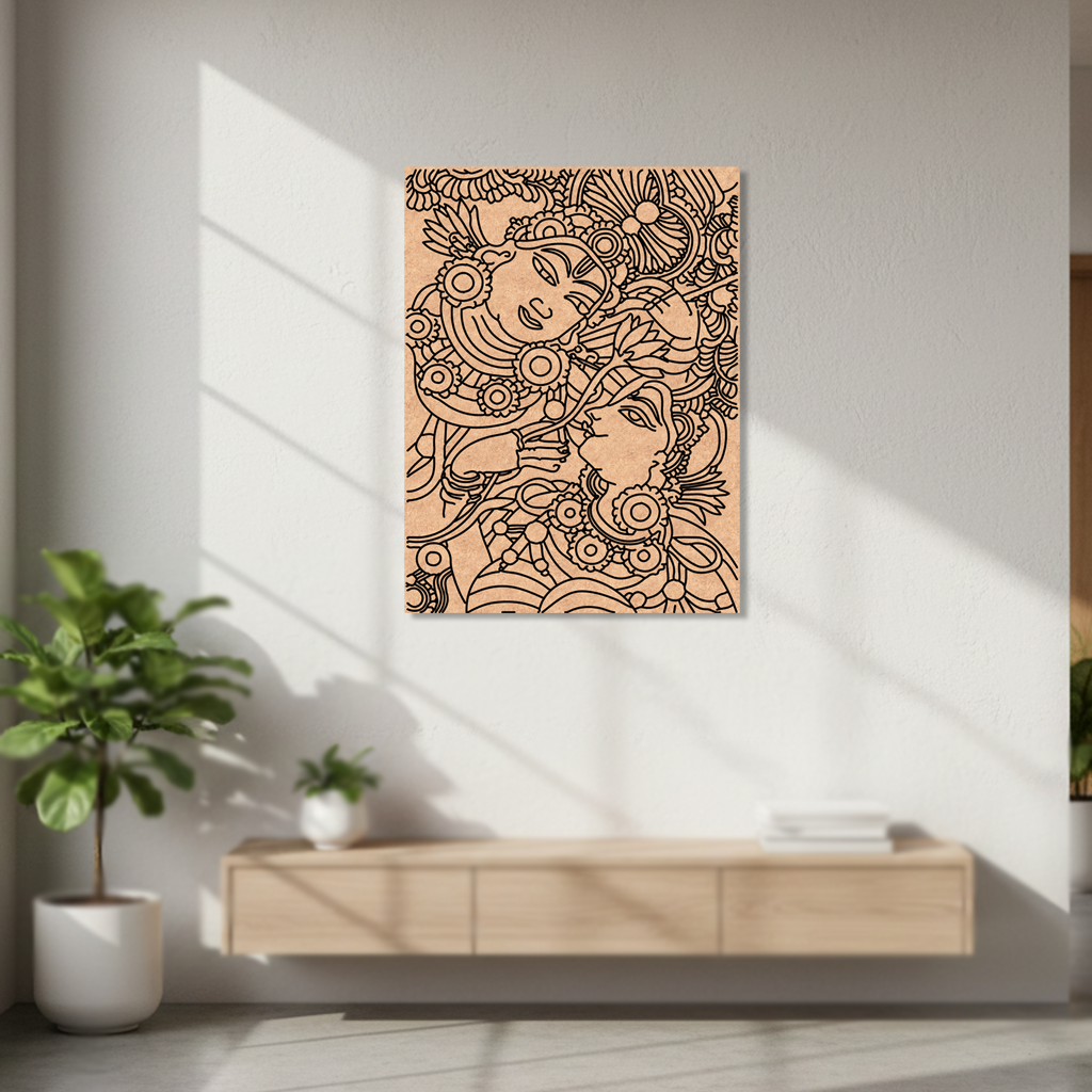 MDF DIY wall art with intricate design in a modern living room.