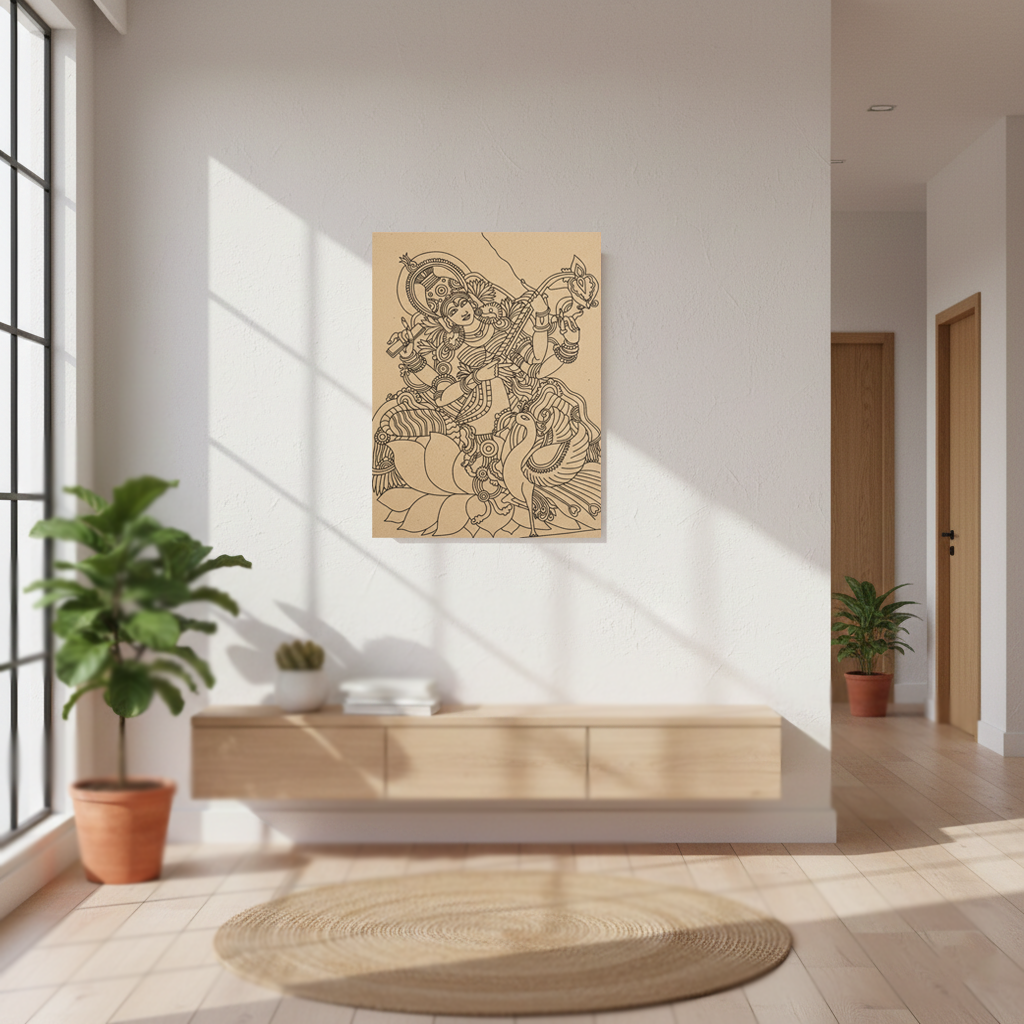 MDF DIY wall art  with a decorative wall art piece on a white wall.
