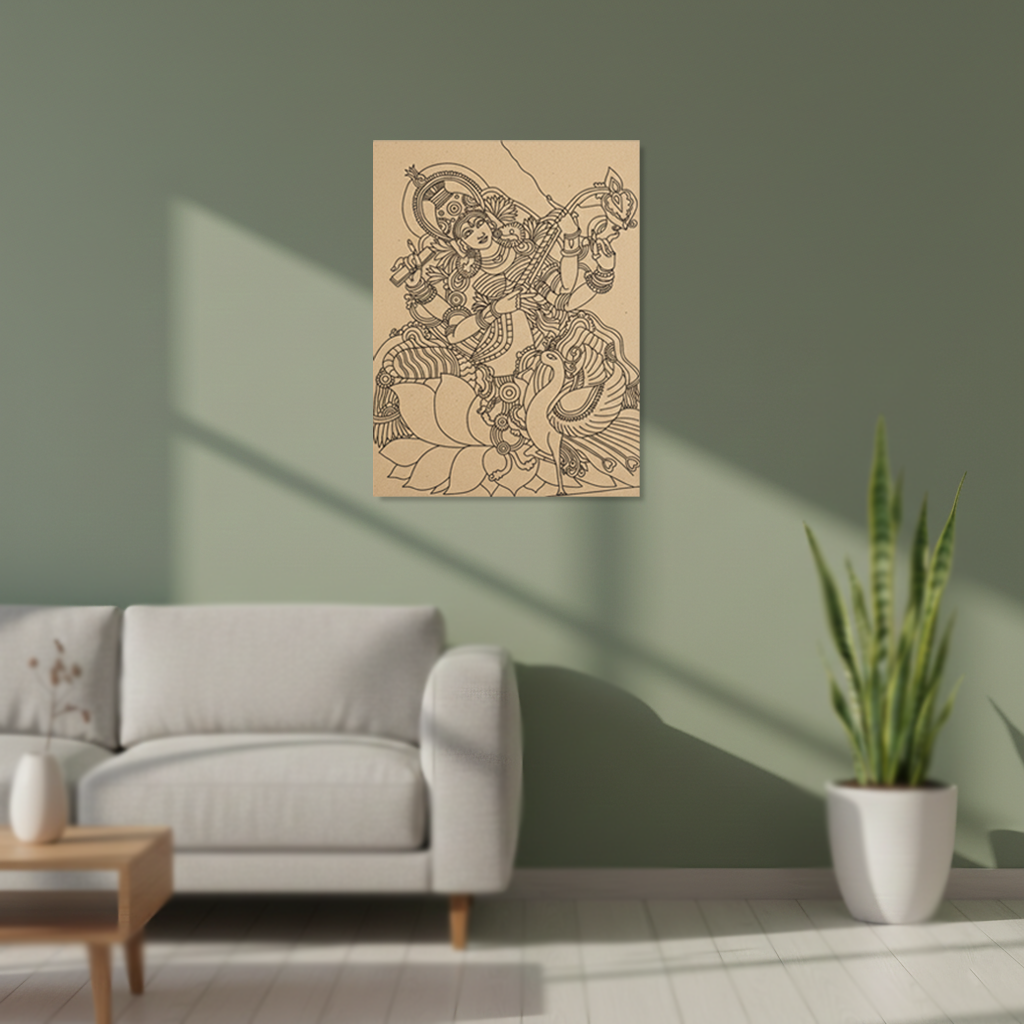 MDF DIY wall art of a warrior on a horse in a living room setting.