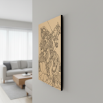 MDF DIY wall art with intricate design on a gray wall in a living room.