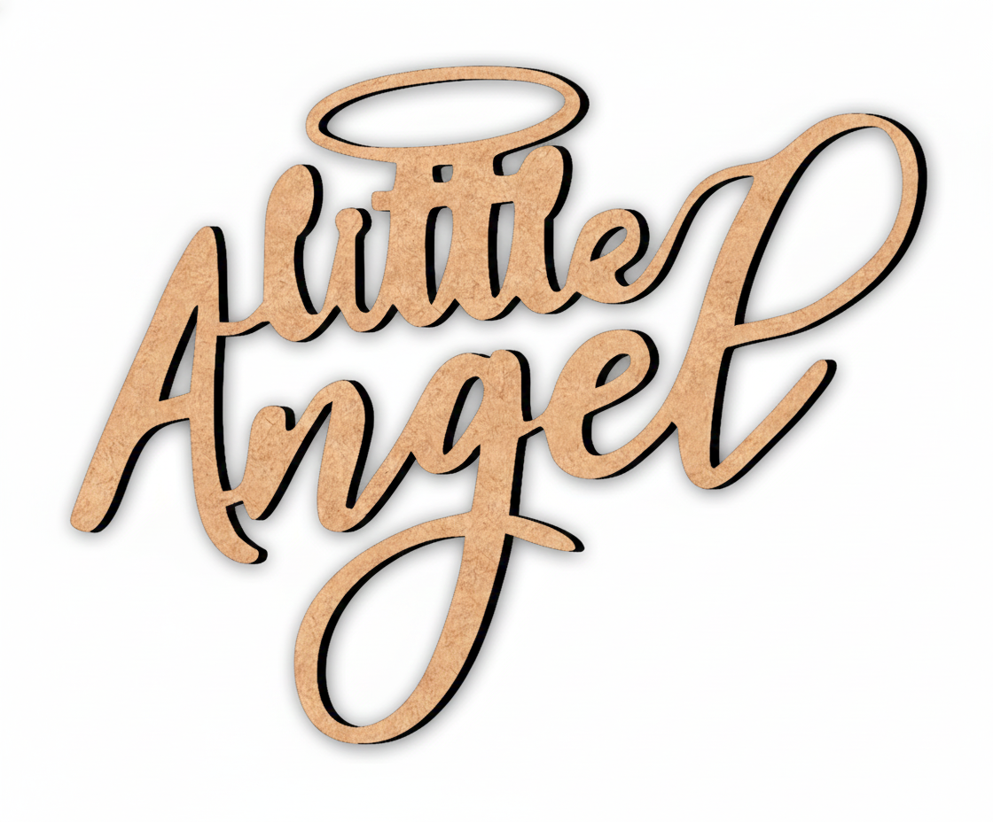 Unpainted MDF Little Angel quote DIY cutout for wall decor and craft projects
