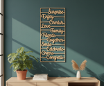 Unpainted MDF inspirational words wall panel DIY cutout for decor and crafts, mounted on wall
