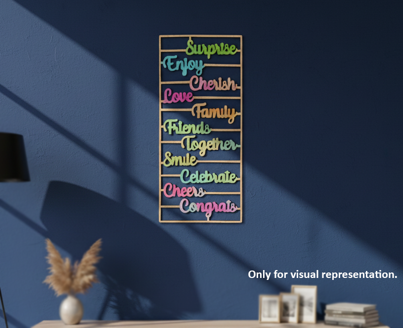 Painted MDF inspirational words wall panel DIY cutout for decor and crafts, mounted on wall