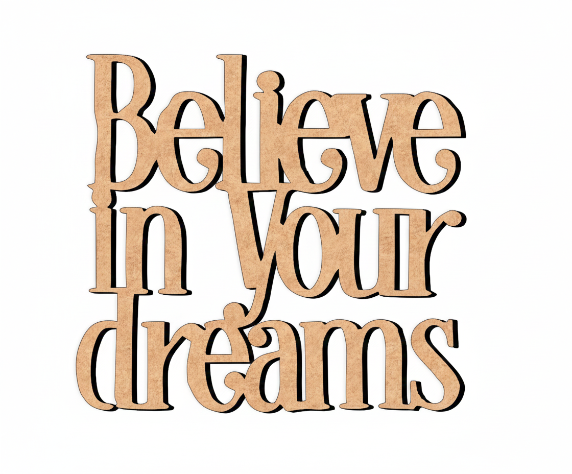 Unpainted MDF Believe In Your Dreams quote DIY cutout for wall decor and crafts