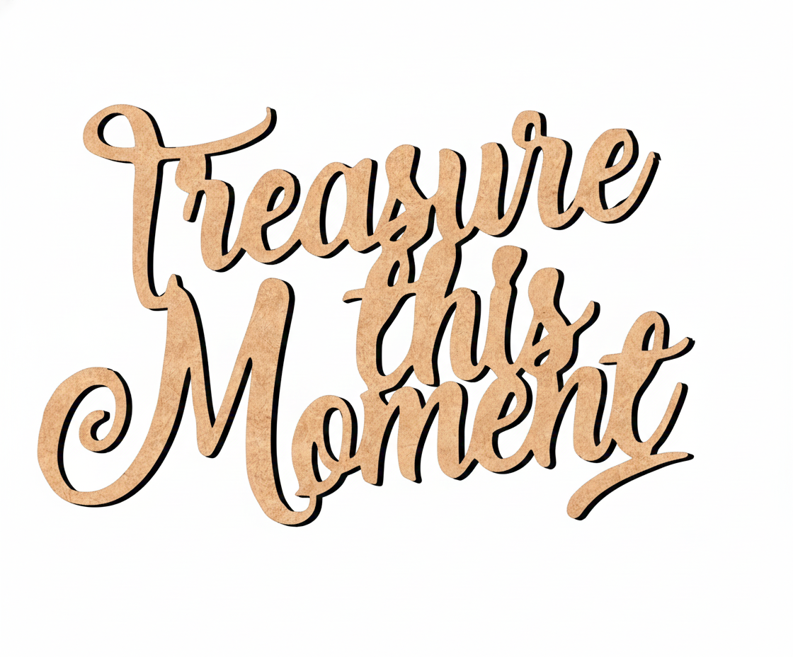 Unpainted MDF Treasure This Moment quote DIY cutout for wall decor and craft projects