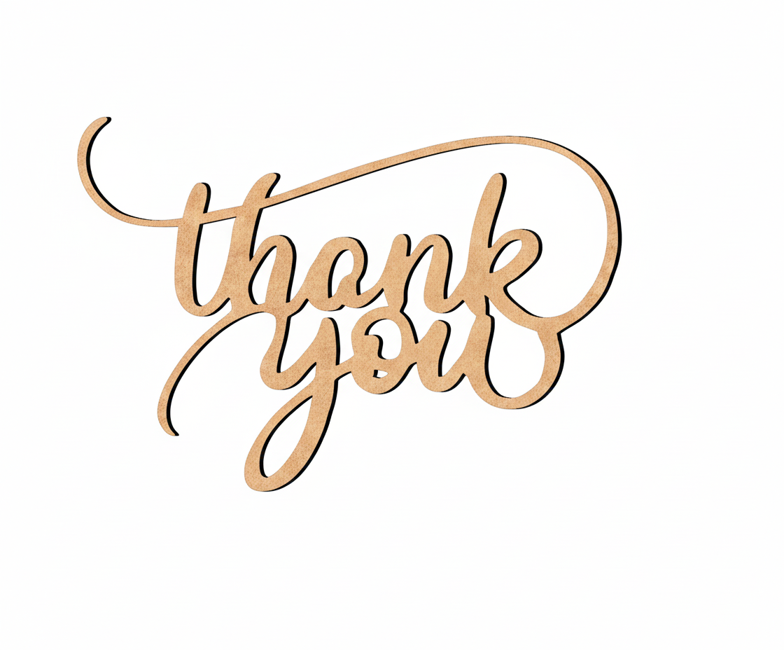 Unpainted MDF Thank You quote DIY cutout for wall decor and craft projects
